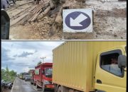 Truk Citra Oasis Alkesindo Terjebak di Jembatan Darurat Kayong Utara